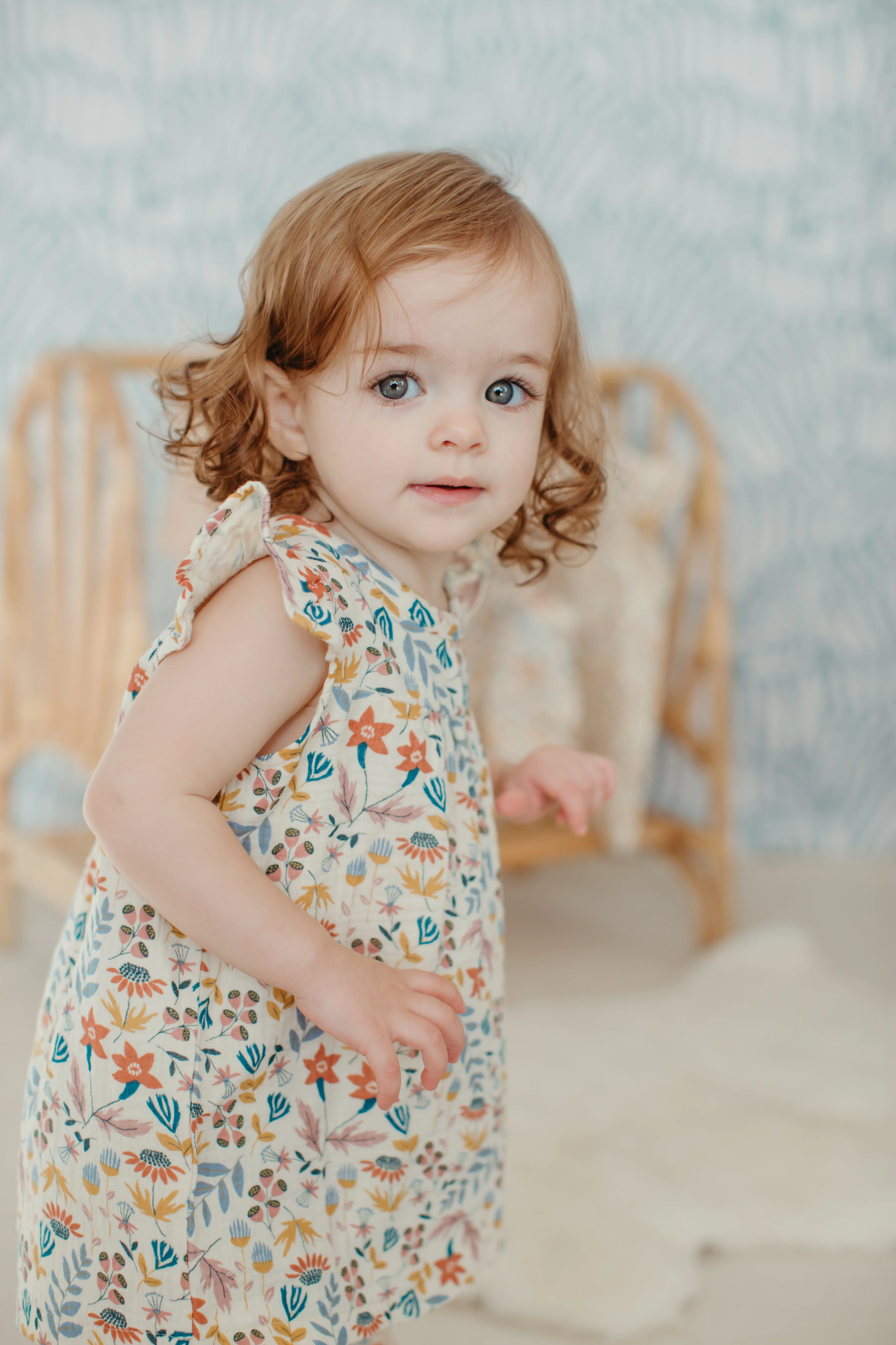 Muslin Flutter Sleeve Dress - Earthtone Floral - Image 2