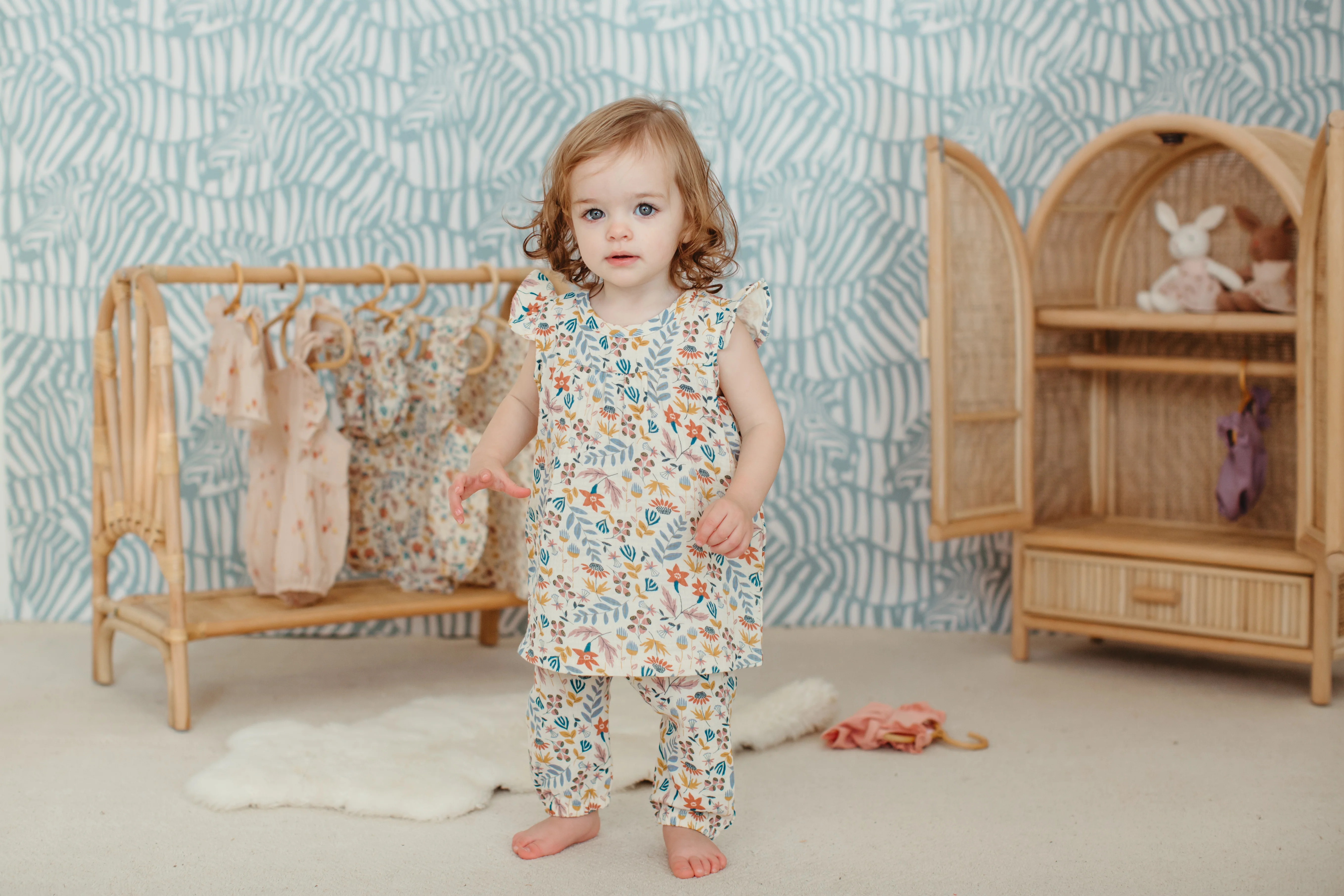 Muslin Flutter Sleeve Dress - Earthtone Floral - Image 3