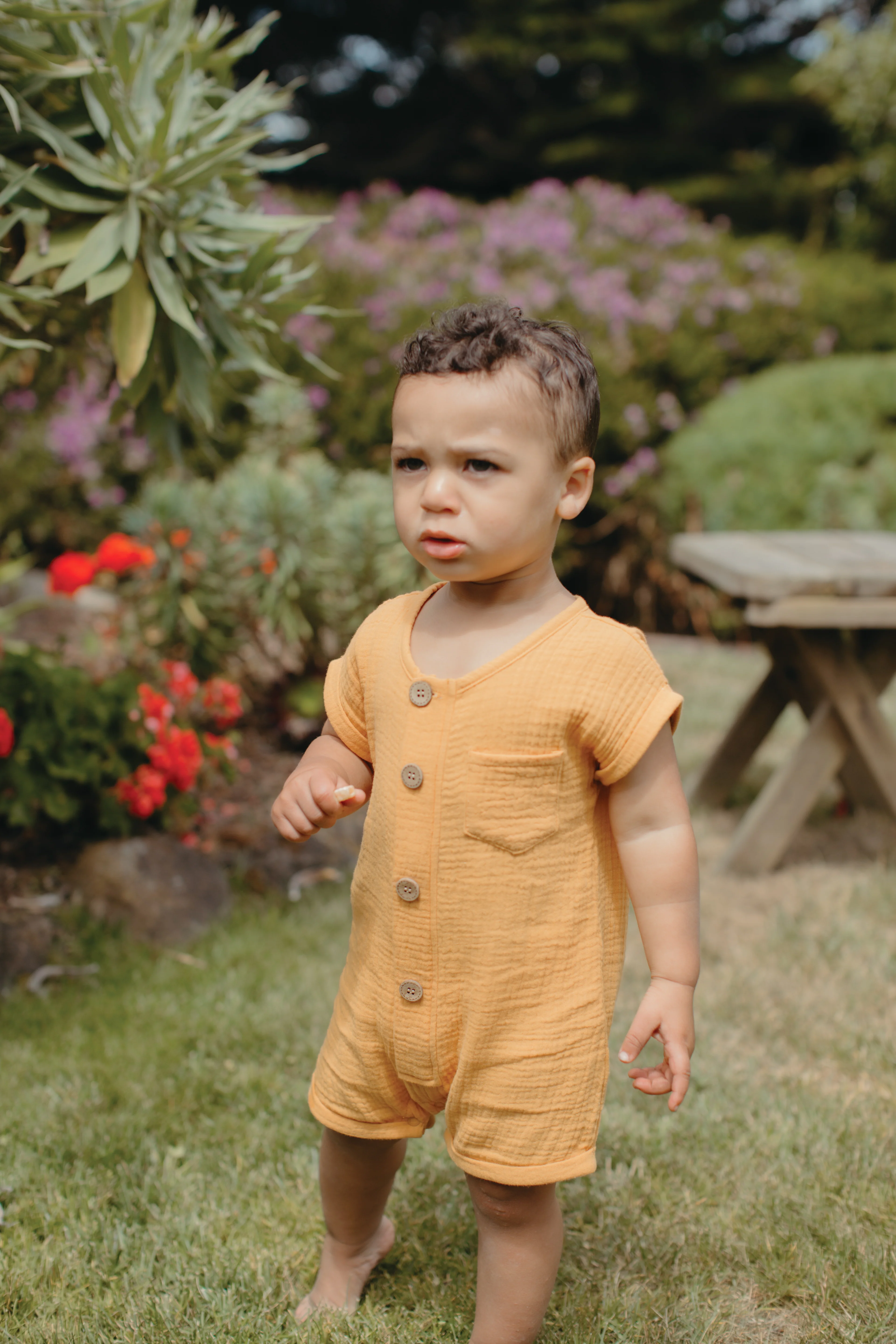 Muslin Short Sleeve Romper - Mustard - Image 2