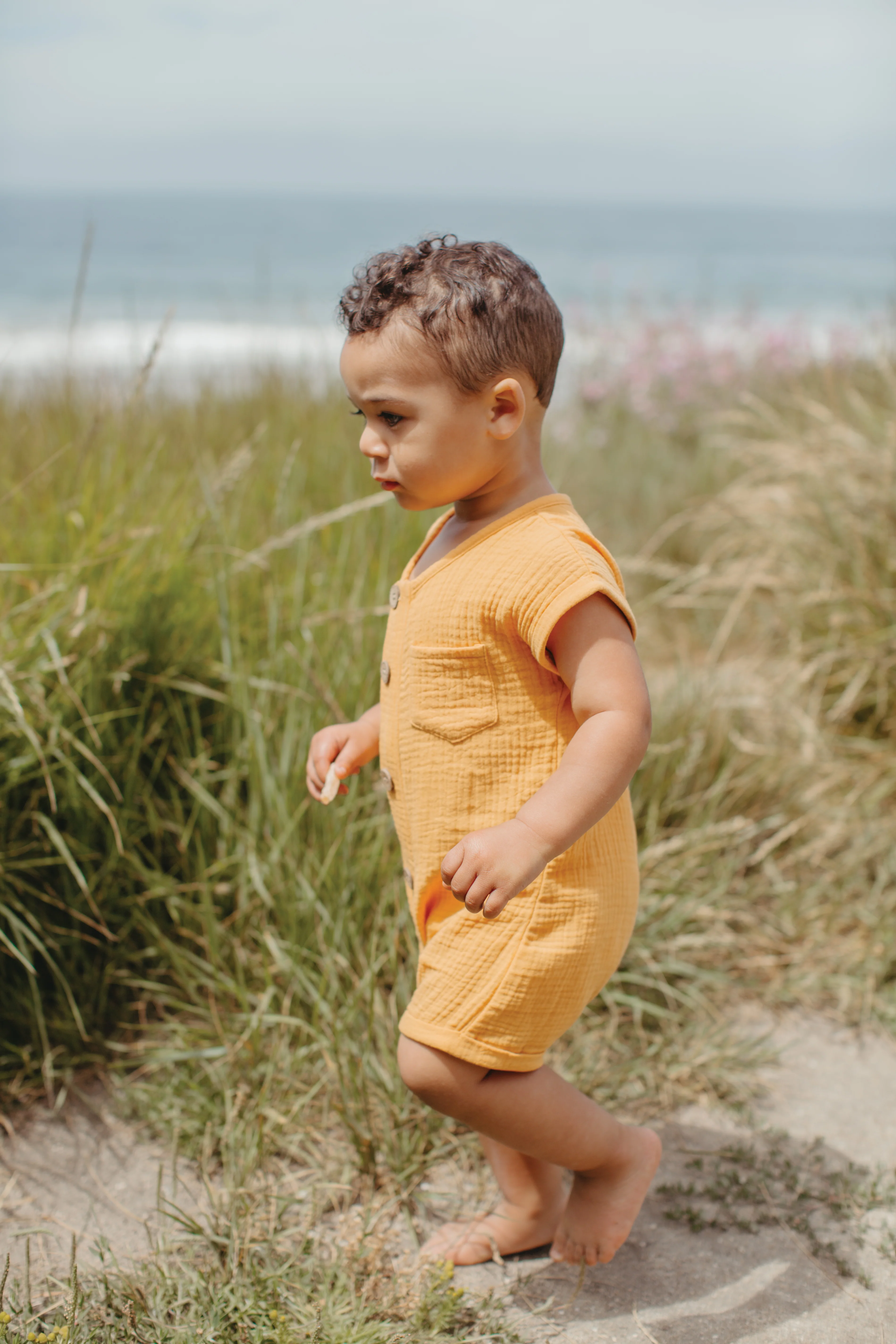 Muslin Short Sleeve Romper - Mustard - Image 3